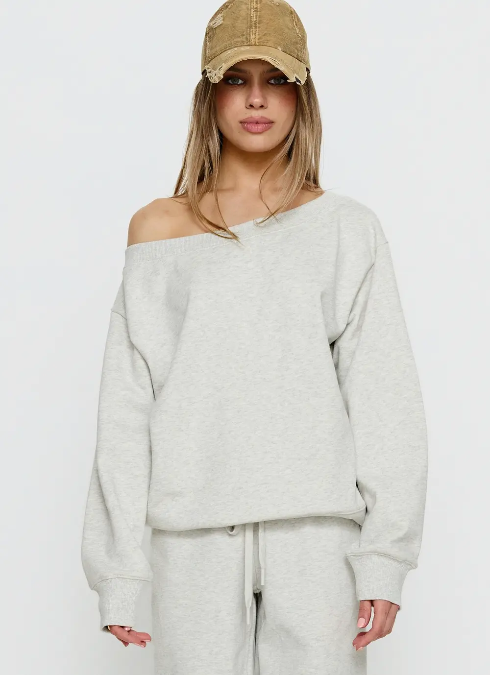 Wellness Off the Shoulder Jumper Grey Marle