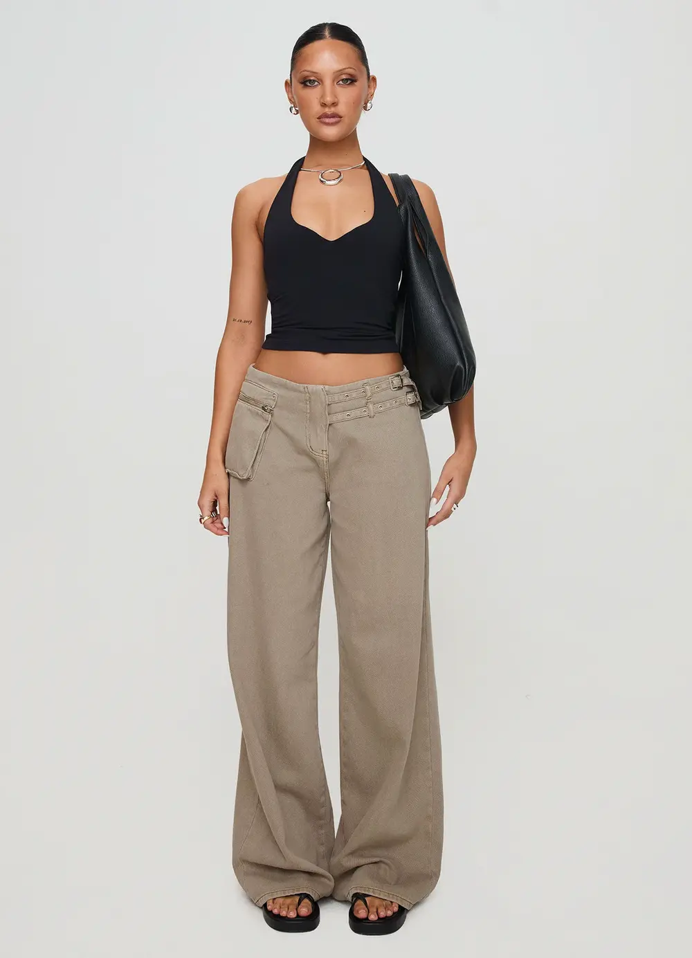 Paltrow Mid Rise Wide Leg Cargo Jeans Washed Brown