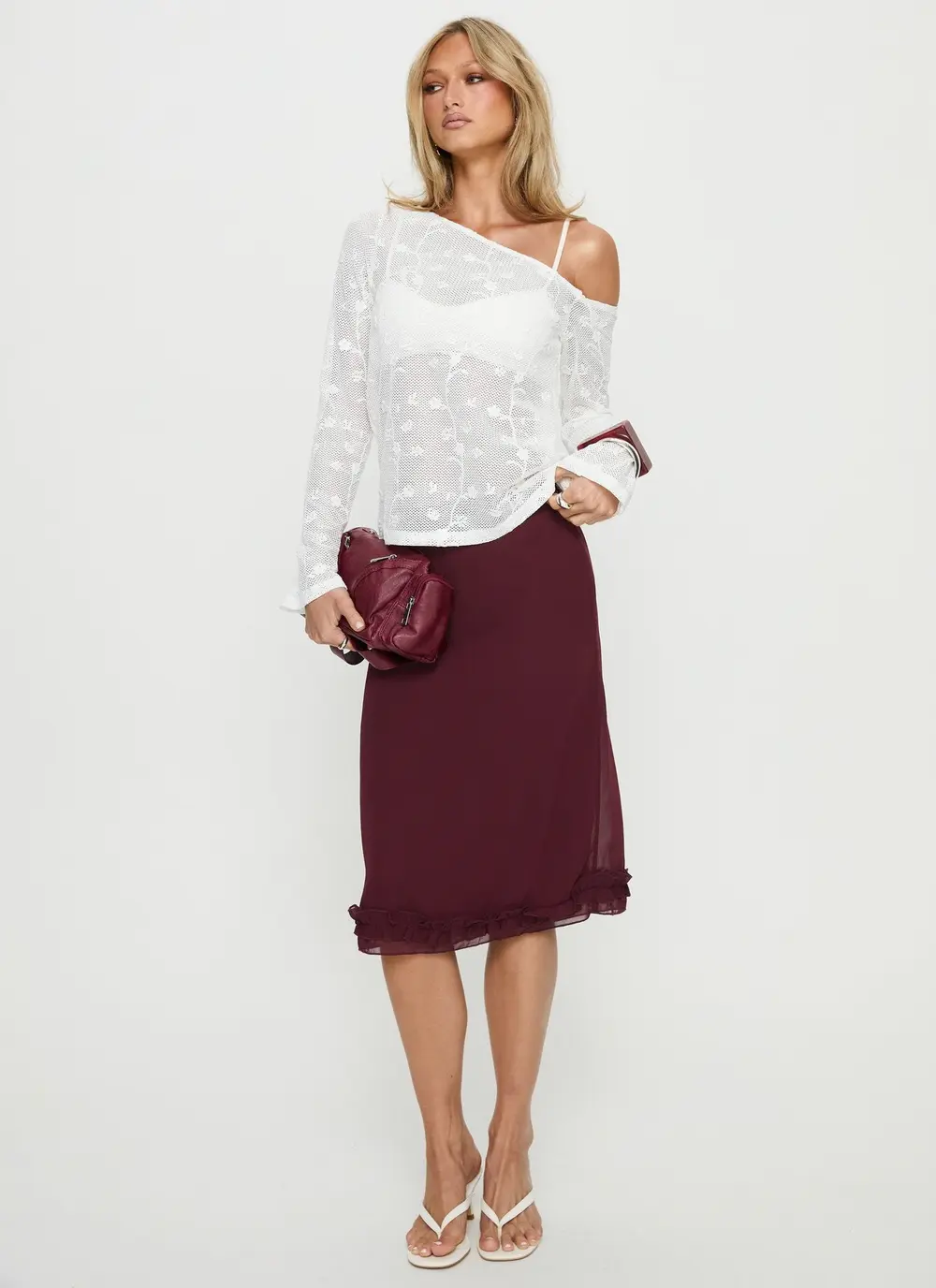 Rosette Frill Midi Skirt Currant