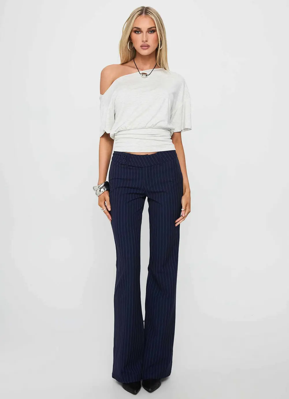 Kinkirk Flared Pants Navy Pinstripe