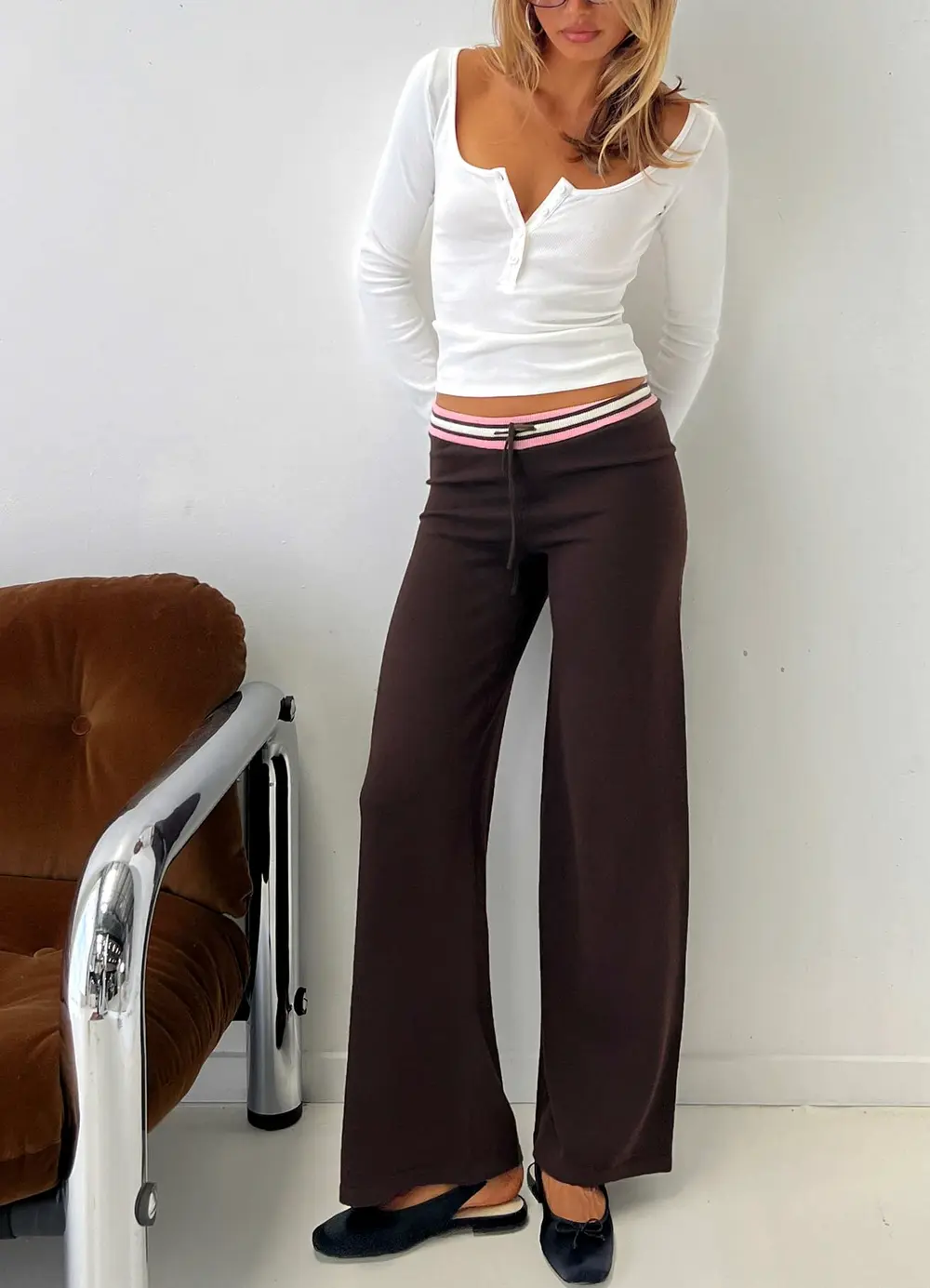 Felisha Low Waist Knit Pants Brown
