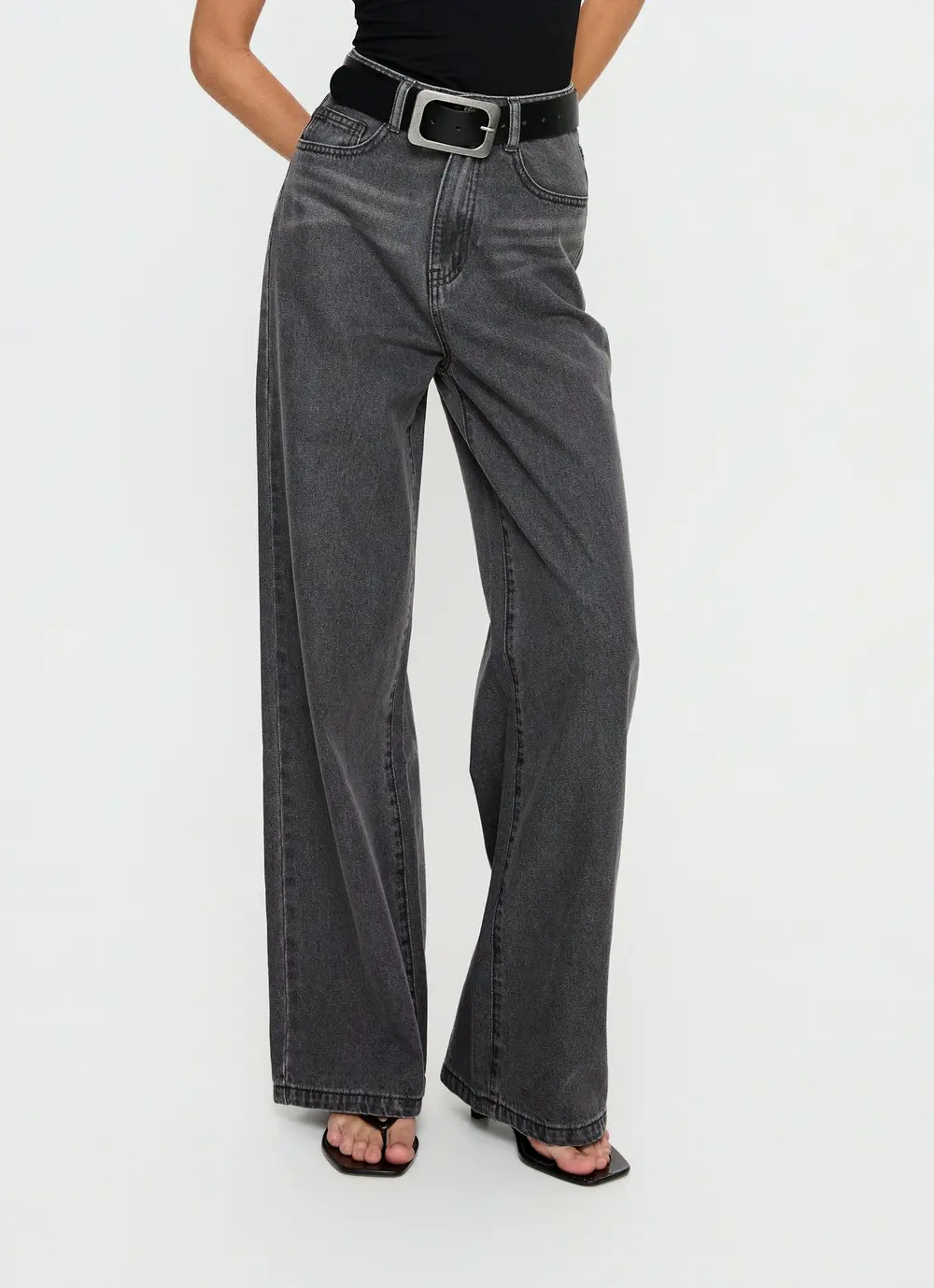 Nicolo High Rise Straight Leg Jeans Washed Grey