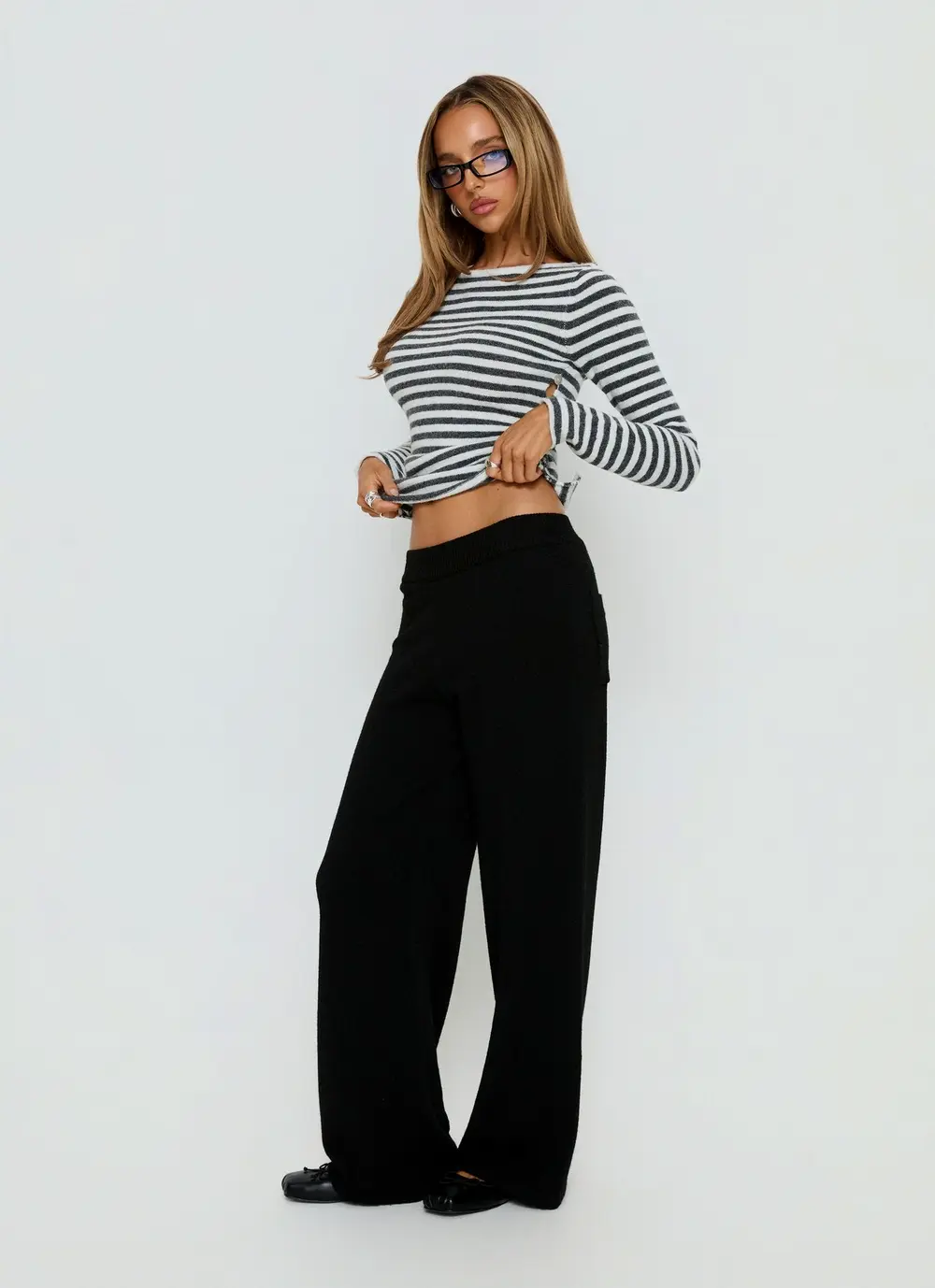 Bekki Wide Leg Knit Pant Black