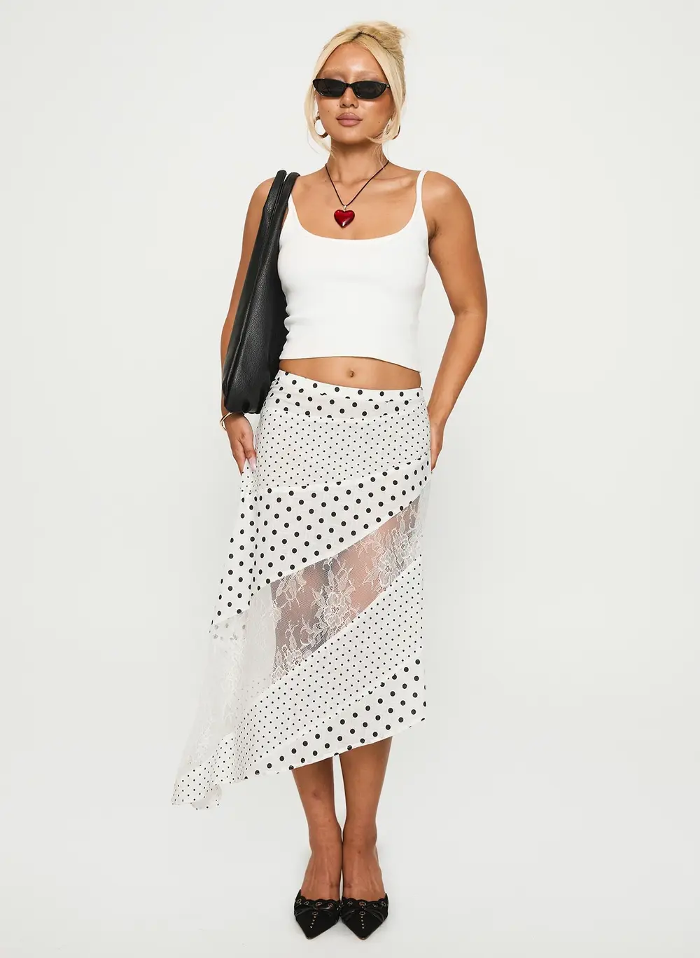 Rennar Maxi Skirt White / Polka Dot