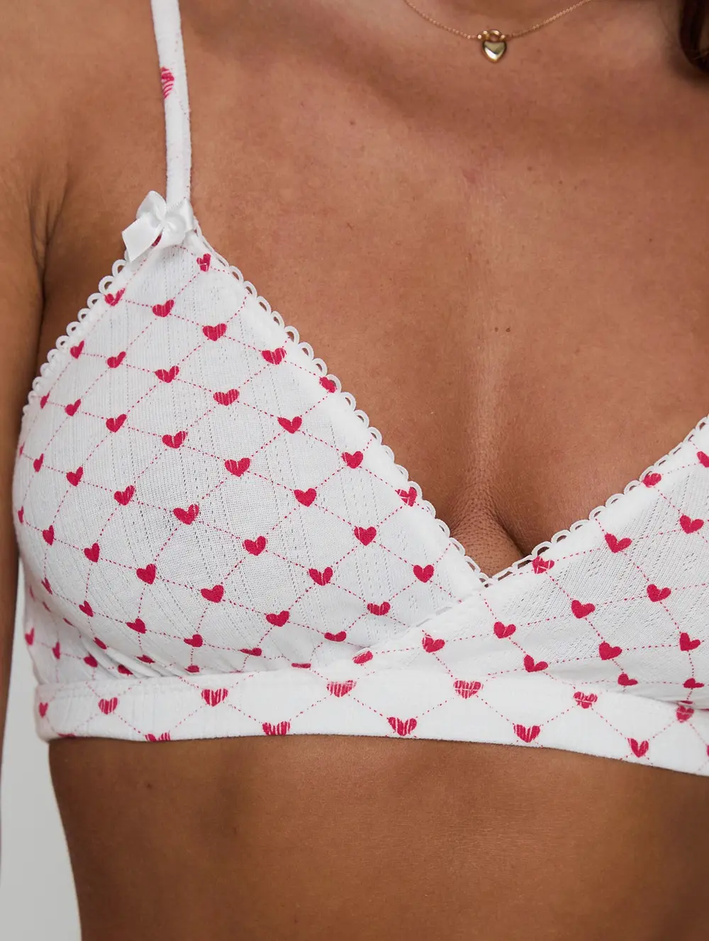 Slumber Pointelle Sleep Bralette White / Red