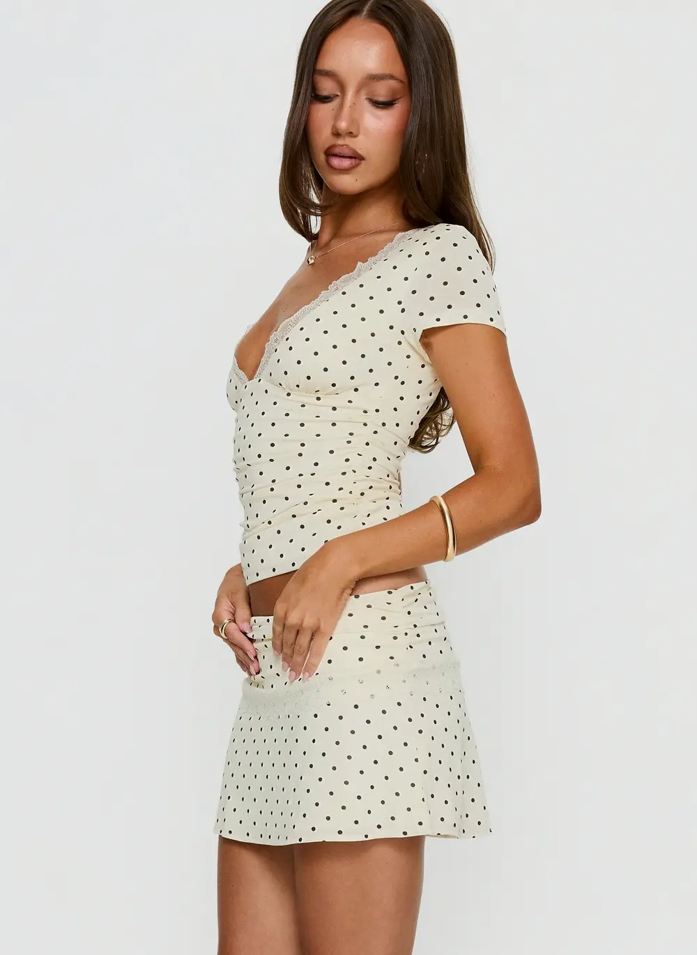 Amia Lace Mini Skirt Cream Polka Dot