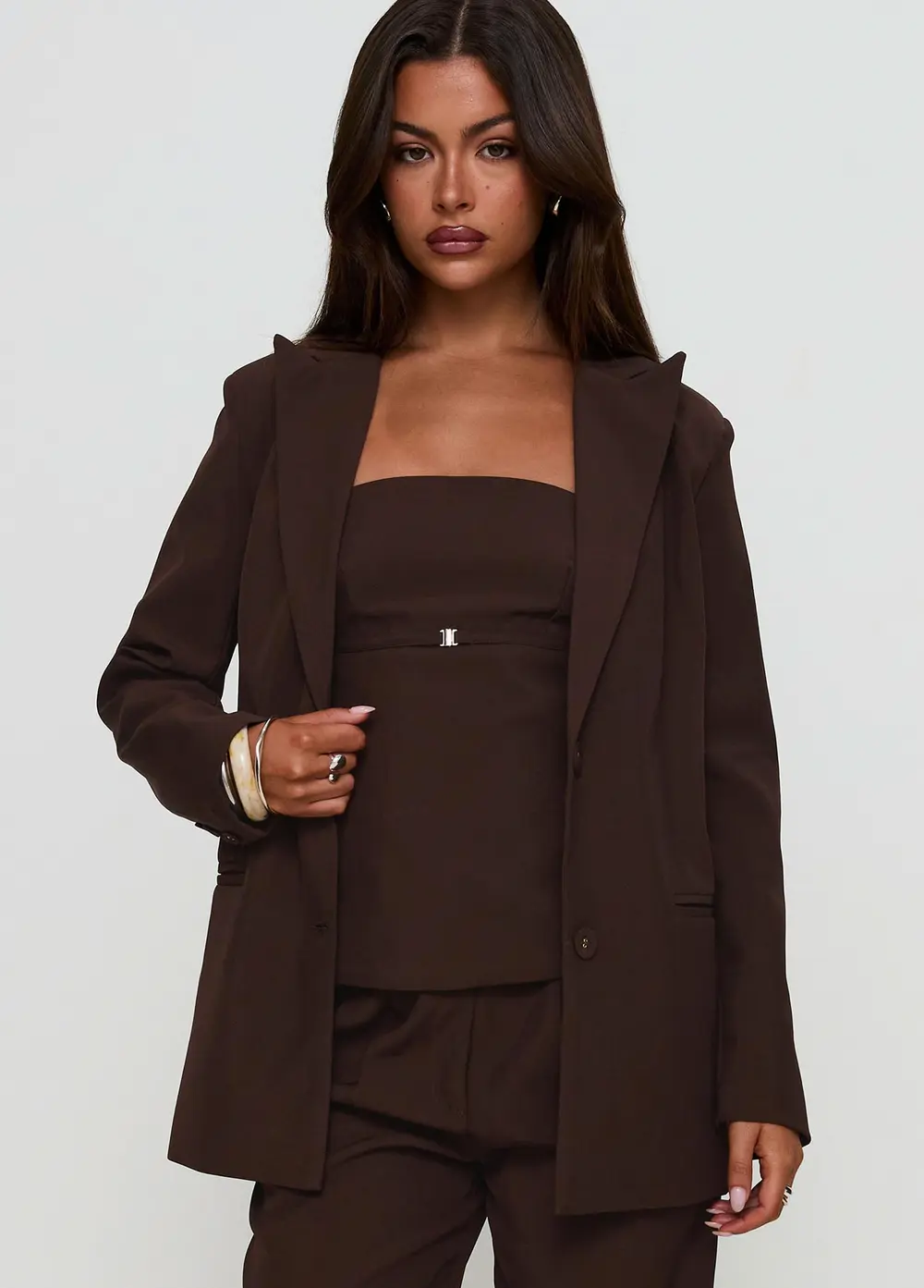 Crowd Pleaser Oversized Blazer Chocolate