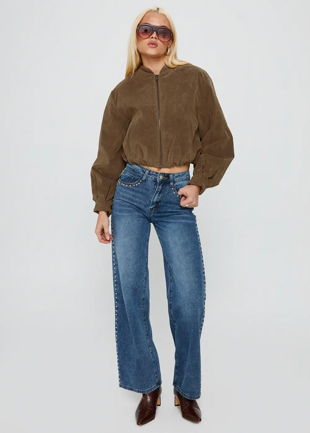 Mastery Faux Suede Bomber Jacket Brown