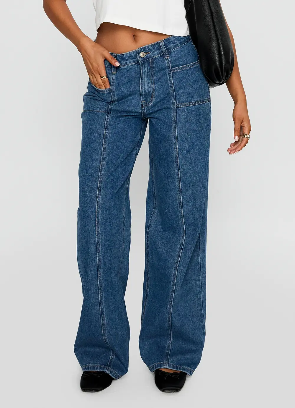 Taji Mid Rise Wide Leg Jeans Dark Blue
