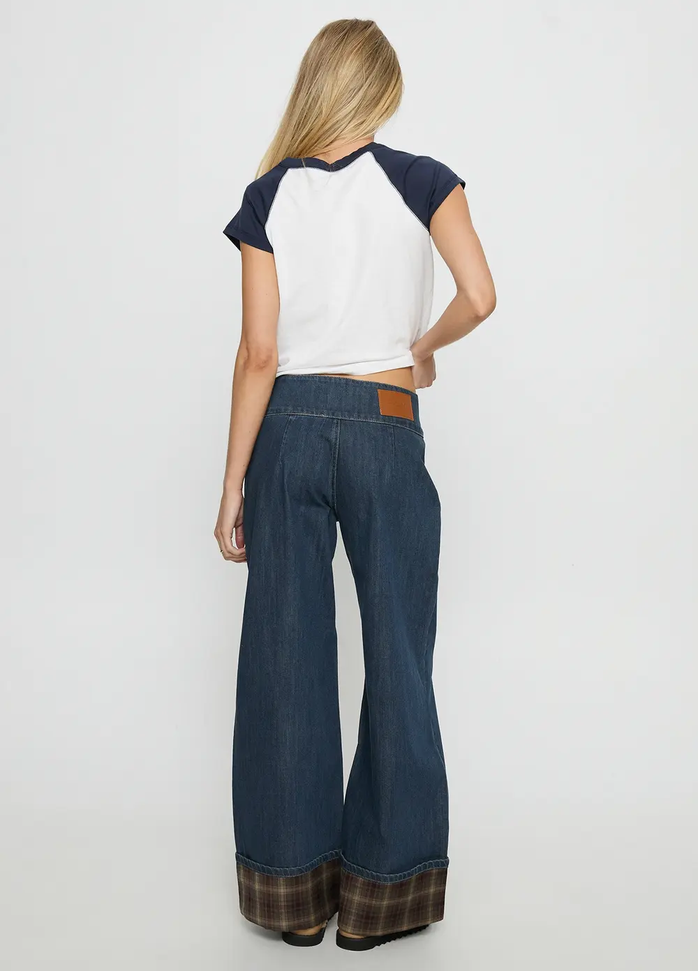 Nikoletta Foldover Jeans Dark Wash / Check