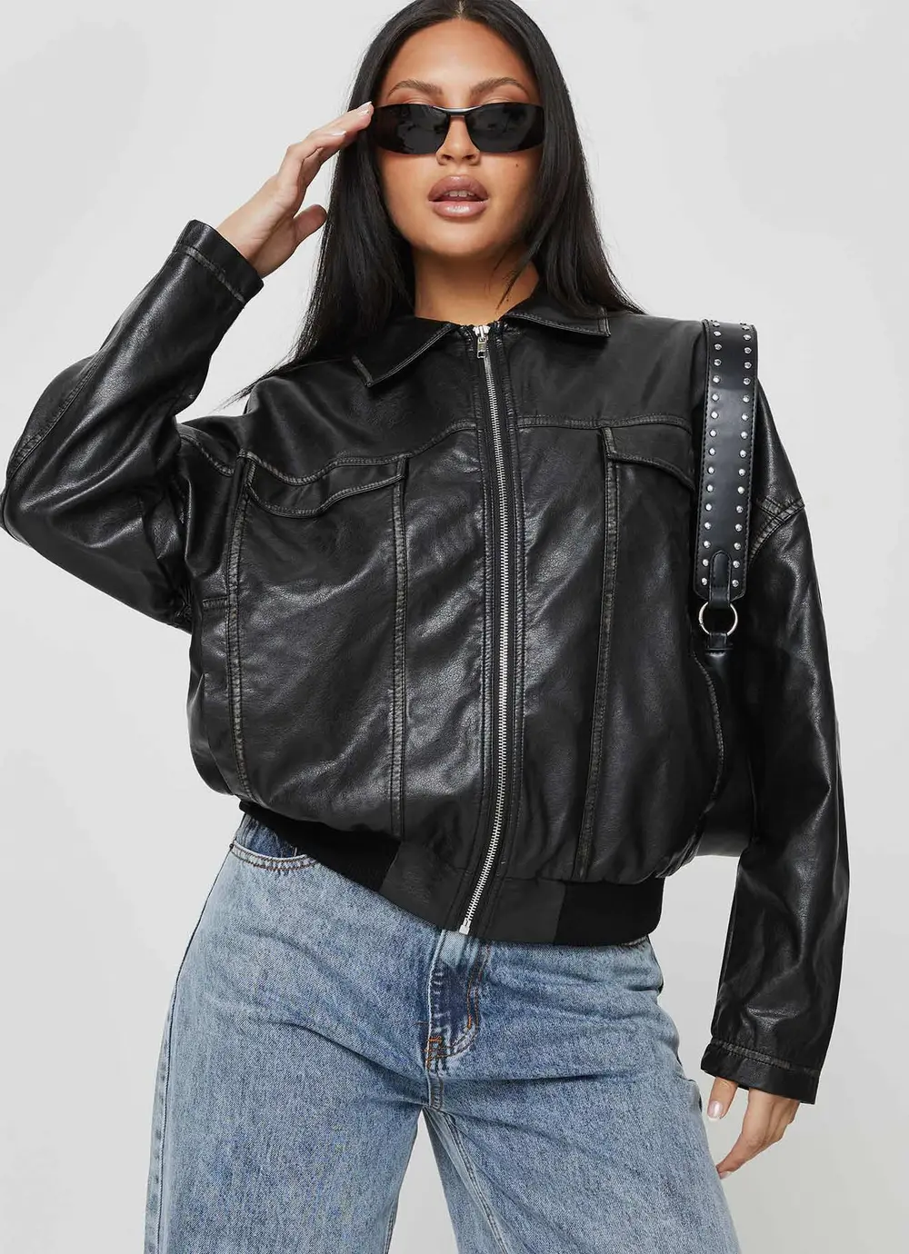 Tanza Faux Leather Jacket Washed Black