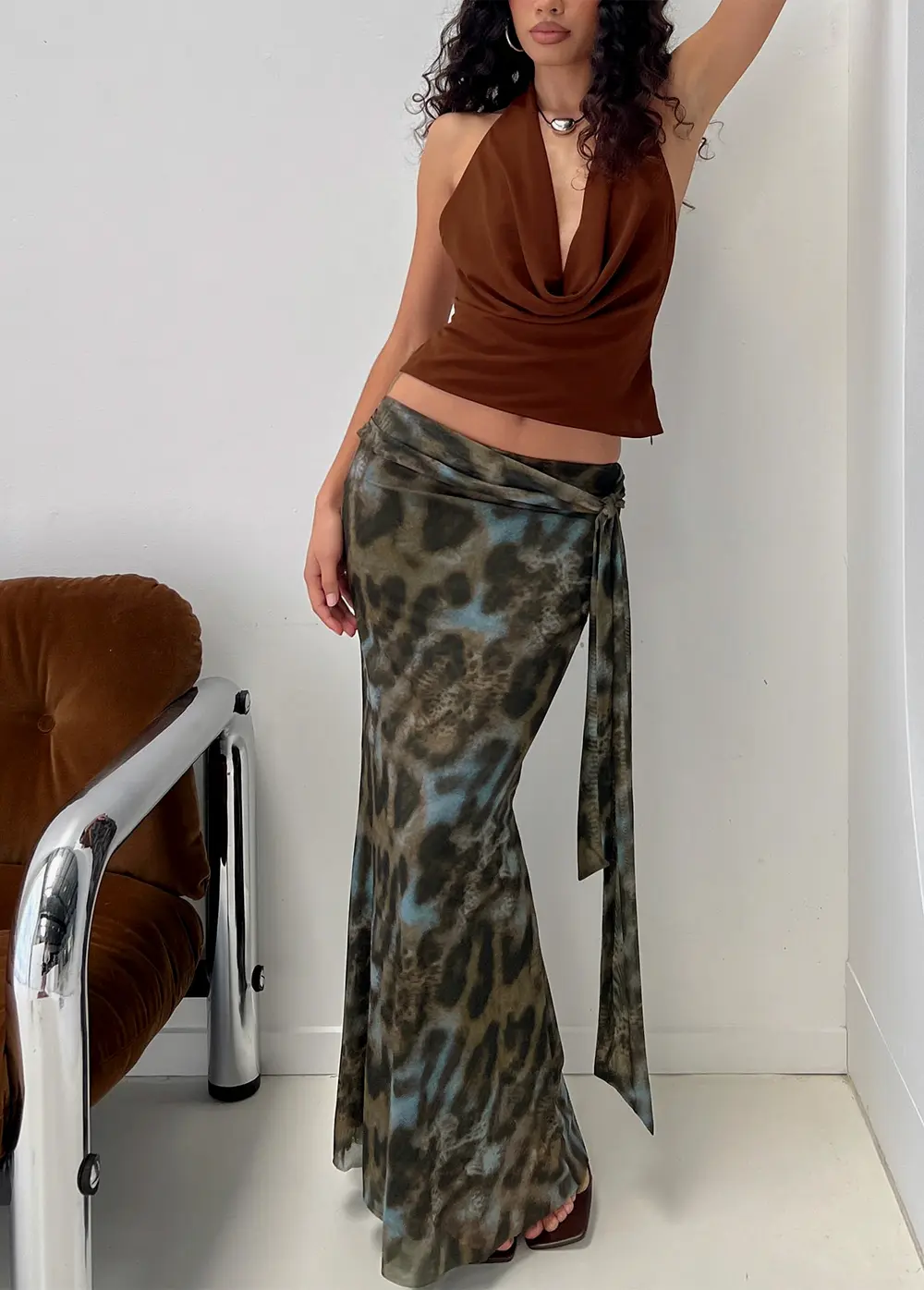 Caviar Tie Maxi Skirt Leopard