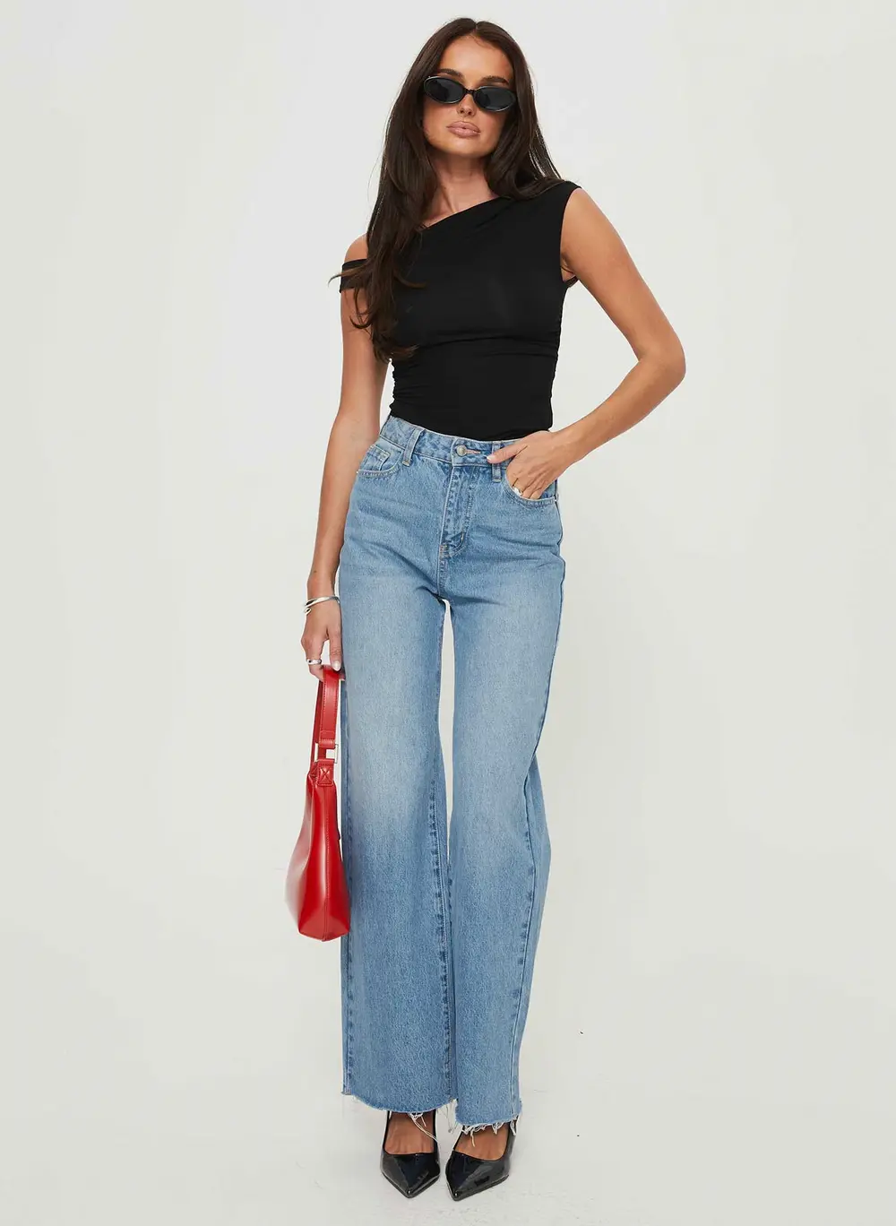 Henesey High Rise Straight Leg Jeans Mid Blue Wash