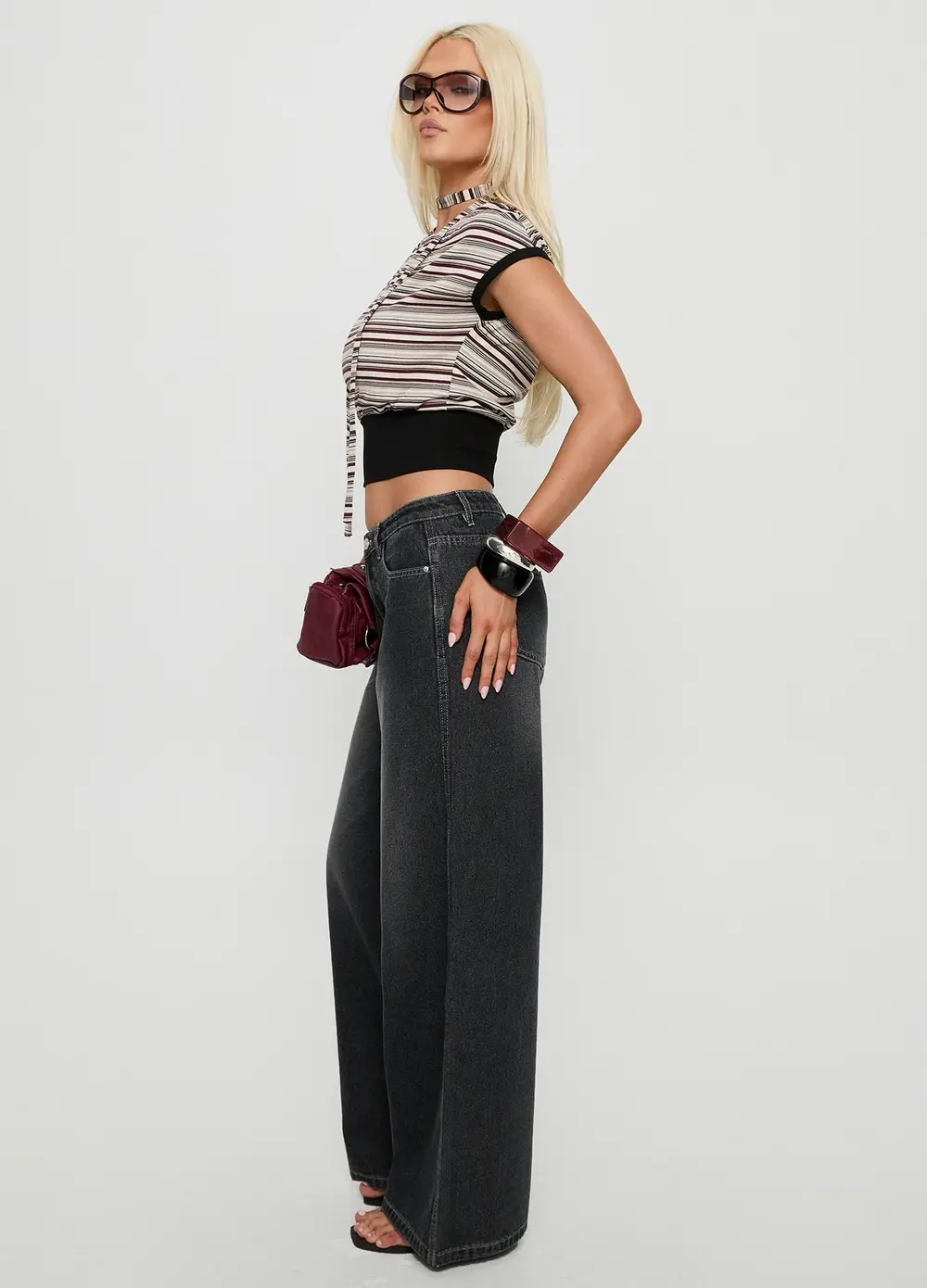 Ramos Low Rise Wide Leg Jeans Dark Grey Wash