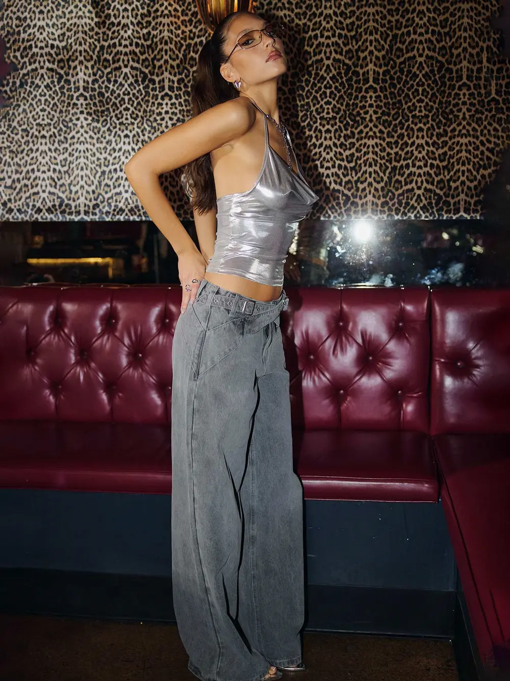 Mckinley Mid Rise Wide Leg Jeans Washed Grey