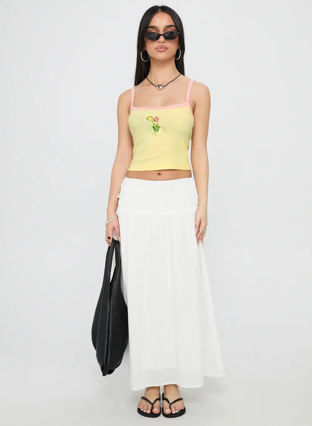 Vence Ruched Maxi Skirt White