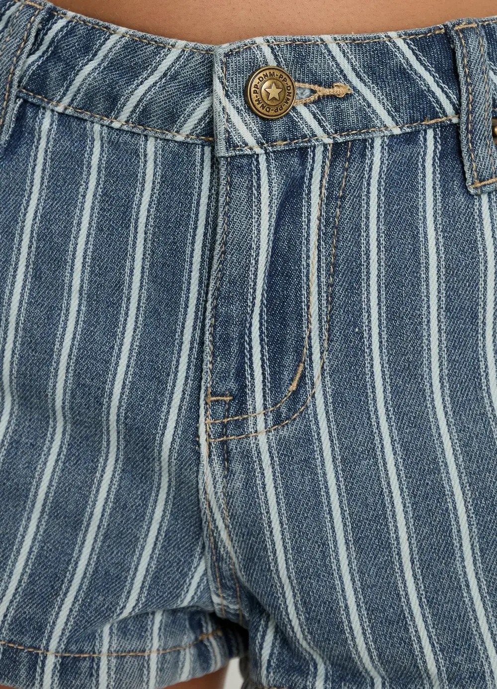 Dreamful Low Rise Mini Denim Shorts Blue Stripe