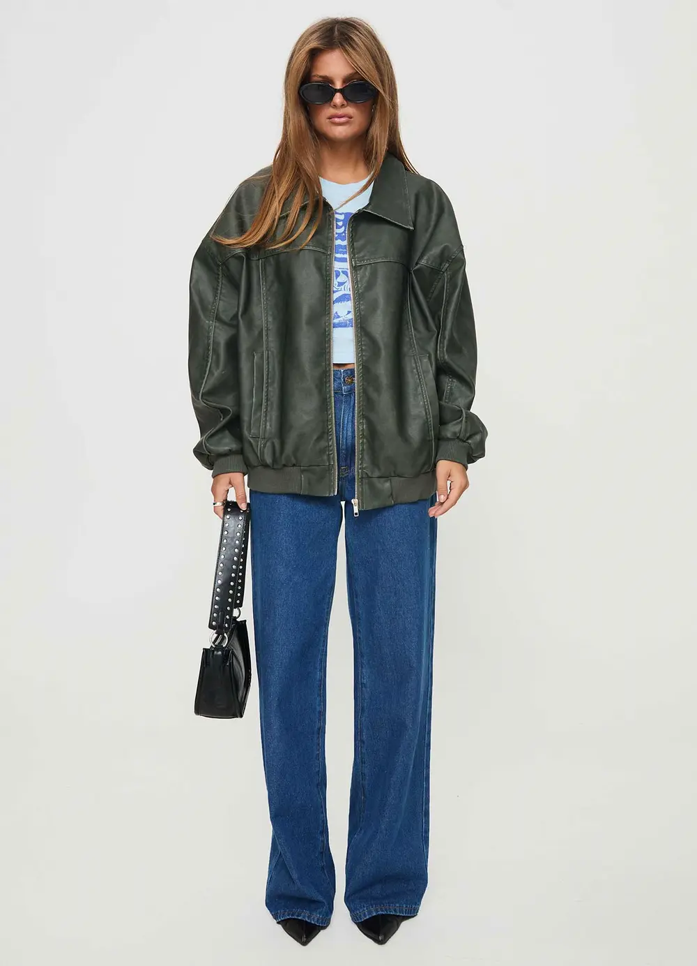 Goldsmith Faux Leather Bomber Jacket Washed Forest