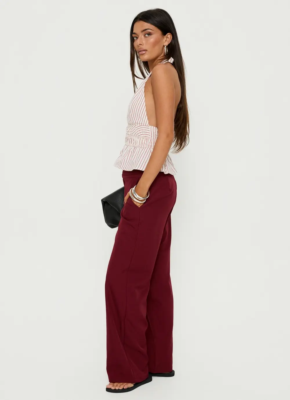 Good Riddance Pleat Tie Slouch Pants Burgundy