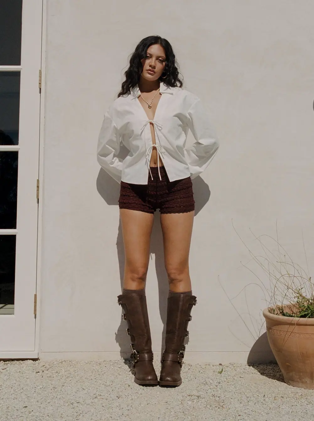 Angelis Lace Shorts Chocolate