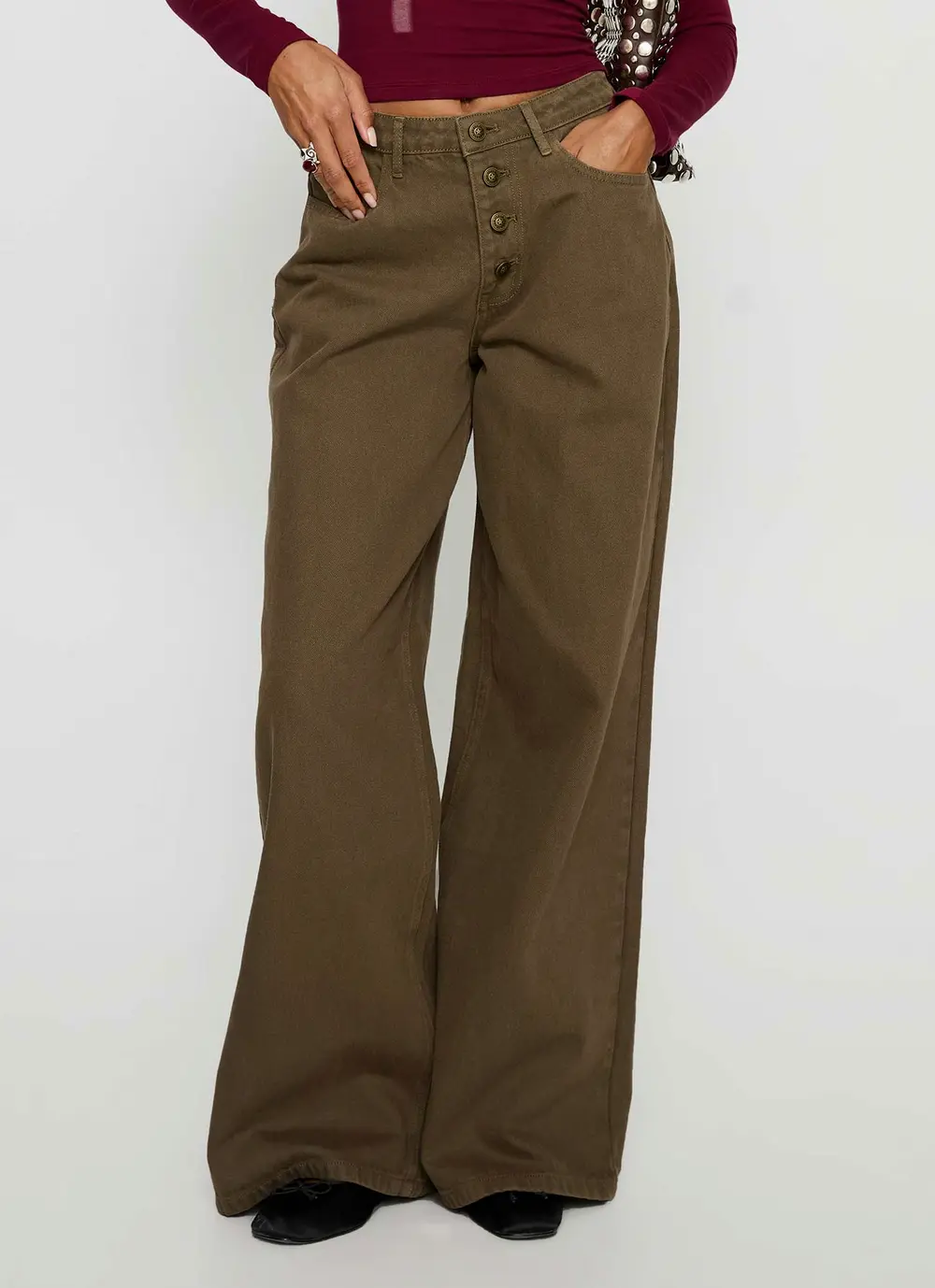 Naylor Mid Rise Wide Leg Jeans Olive