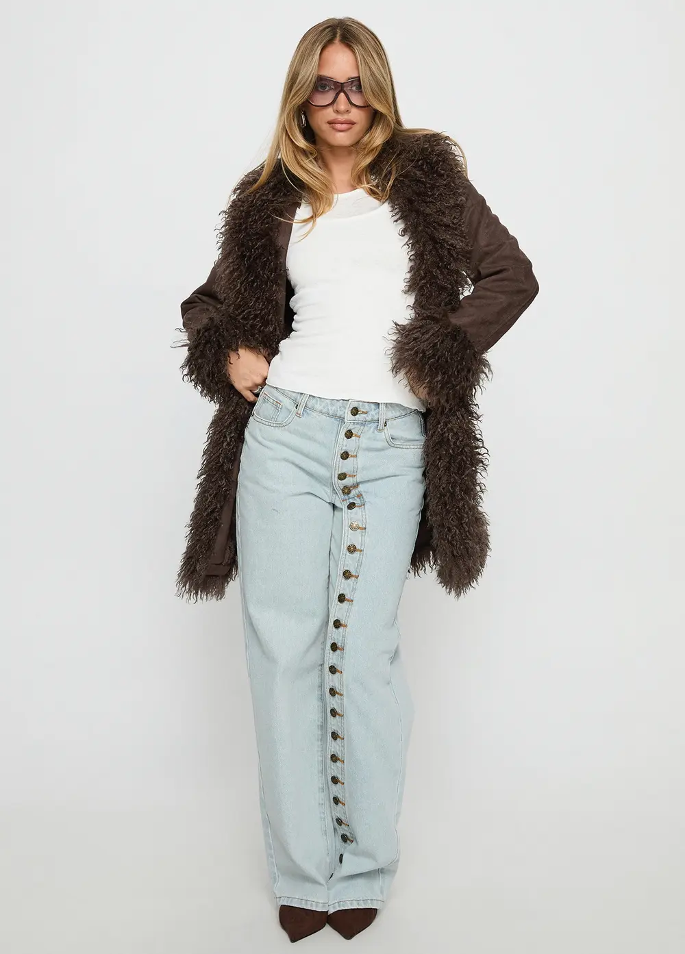 Josefina Faux Fur Detail Jacket Chocolate