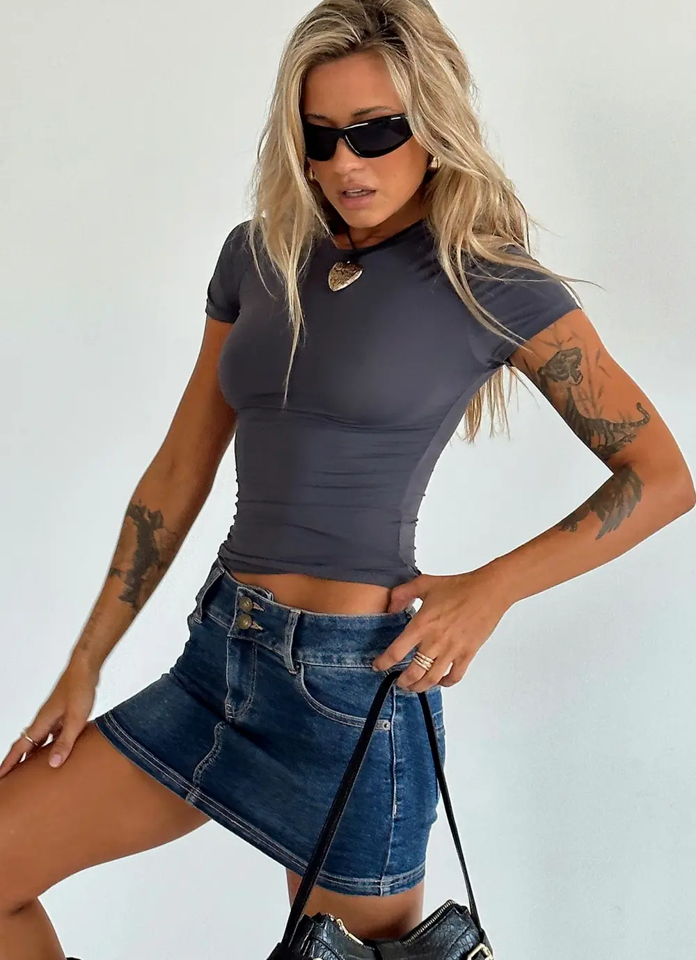Faya Low Rise Denim Mini Skirt Dark Blue