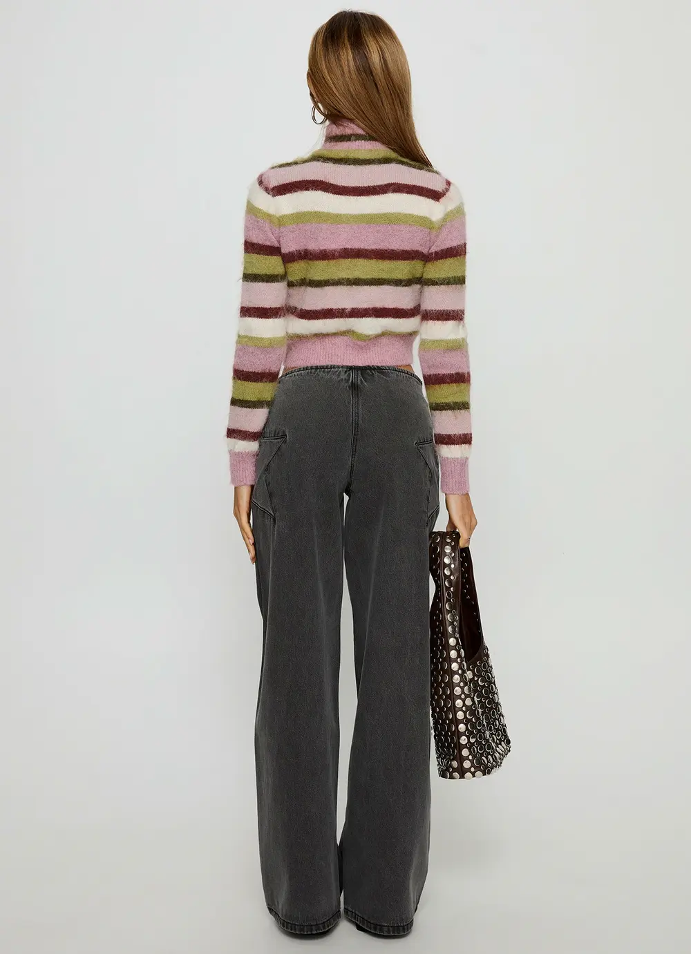 Dolley Star Stitch Mid Rise Wide Leg Jean Grey Wash