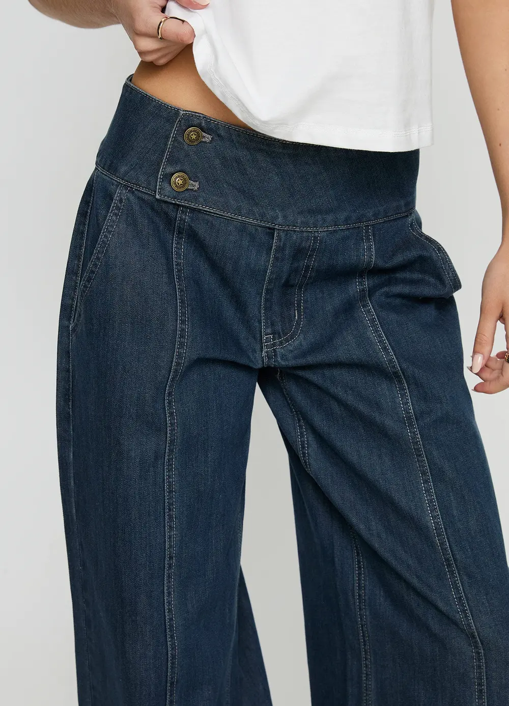 Nikoletta Foldover Jeans Dark Wash / Check