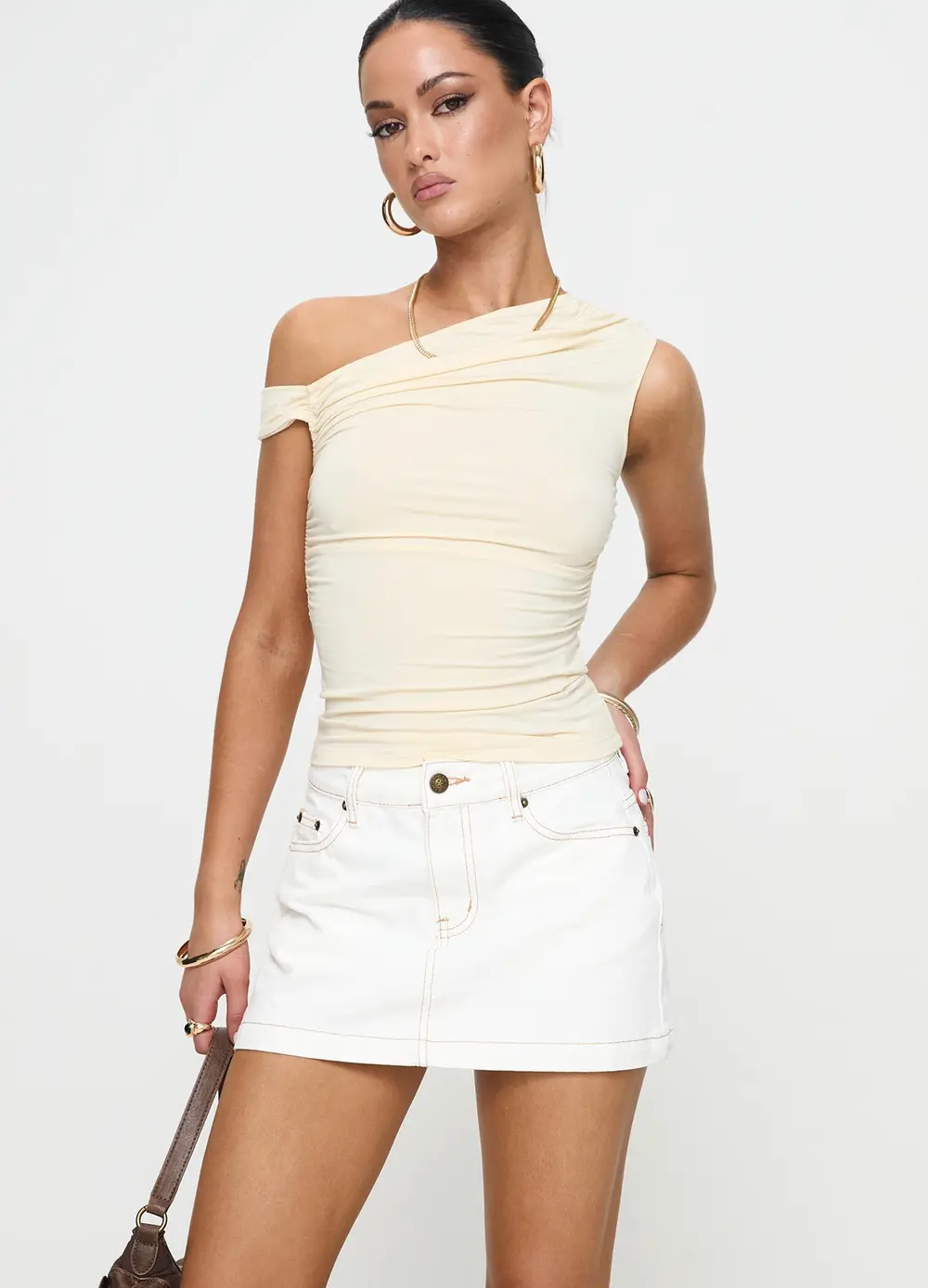 Nicolina Low Rise Denim Mini Skirt Ecru