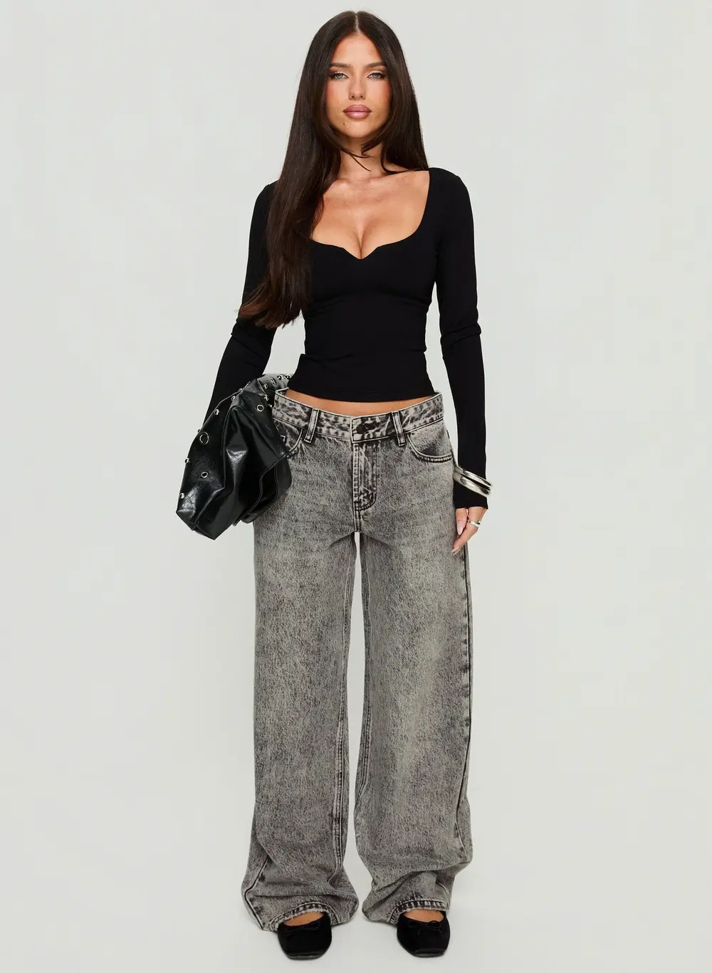 Serenitia Mid Rise Relaxed Jeans Washed Grey