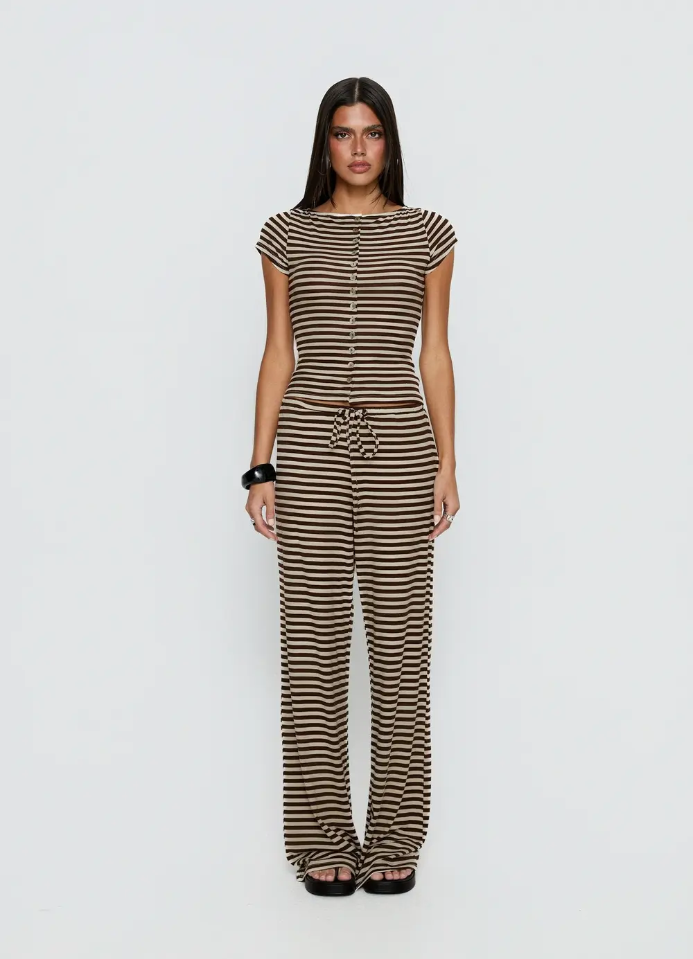 Gavrielle Jersey Wide Leg Pants Chocolate / Cream Stripe
