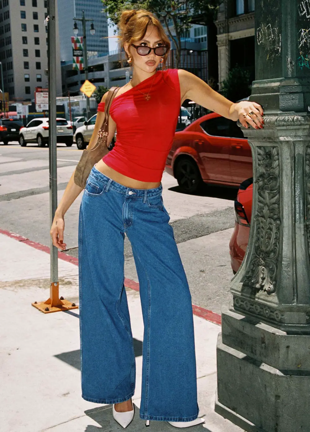 Ramos Low Rise Wide Leg Jeans Mid Blue Wash