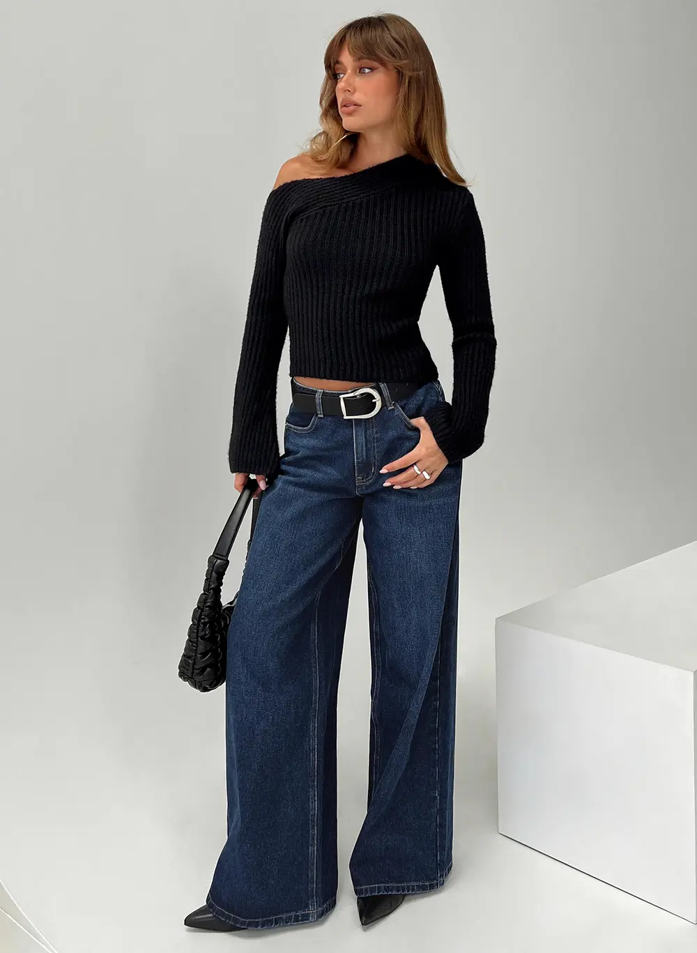 Naylor Mid Rise Wide Leg Jeans Mid Blue Denim