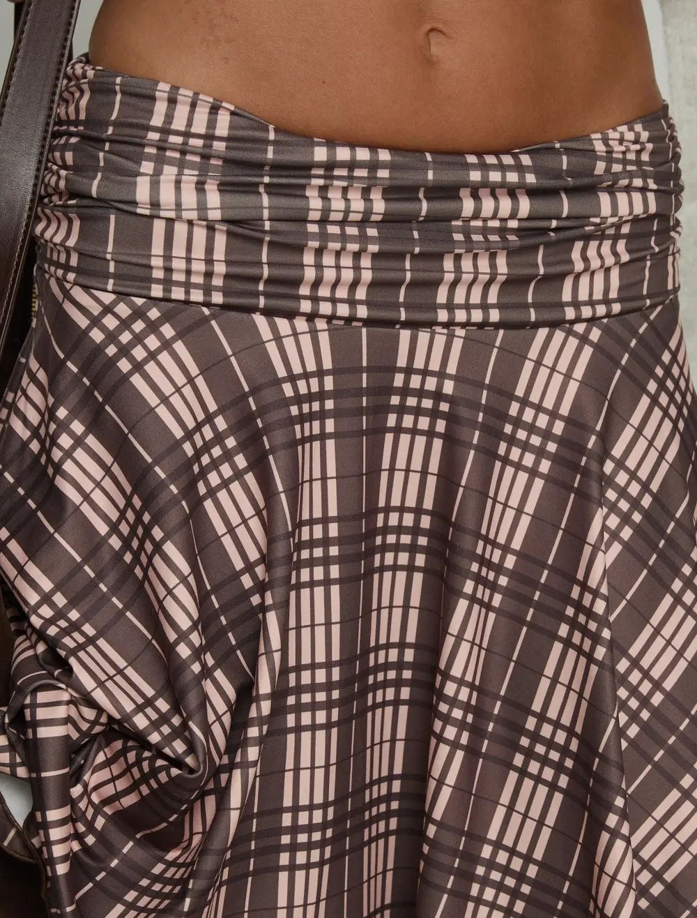 Scholar Asymmetrical Midi Skirt Brown Check