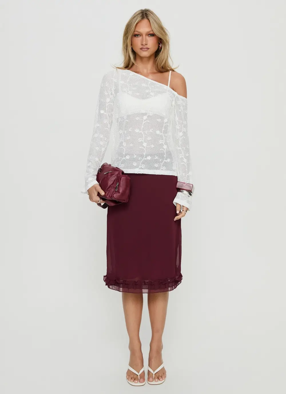 Rosette Frill Midi Skirt Currant