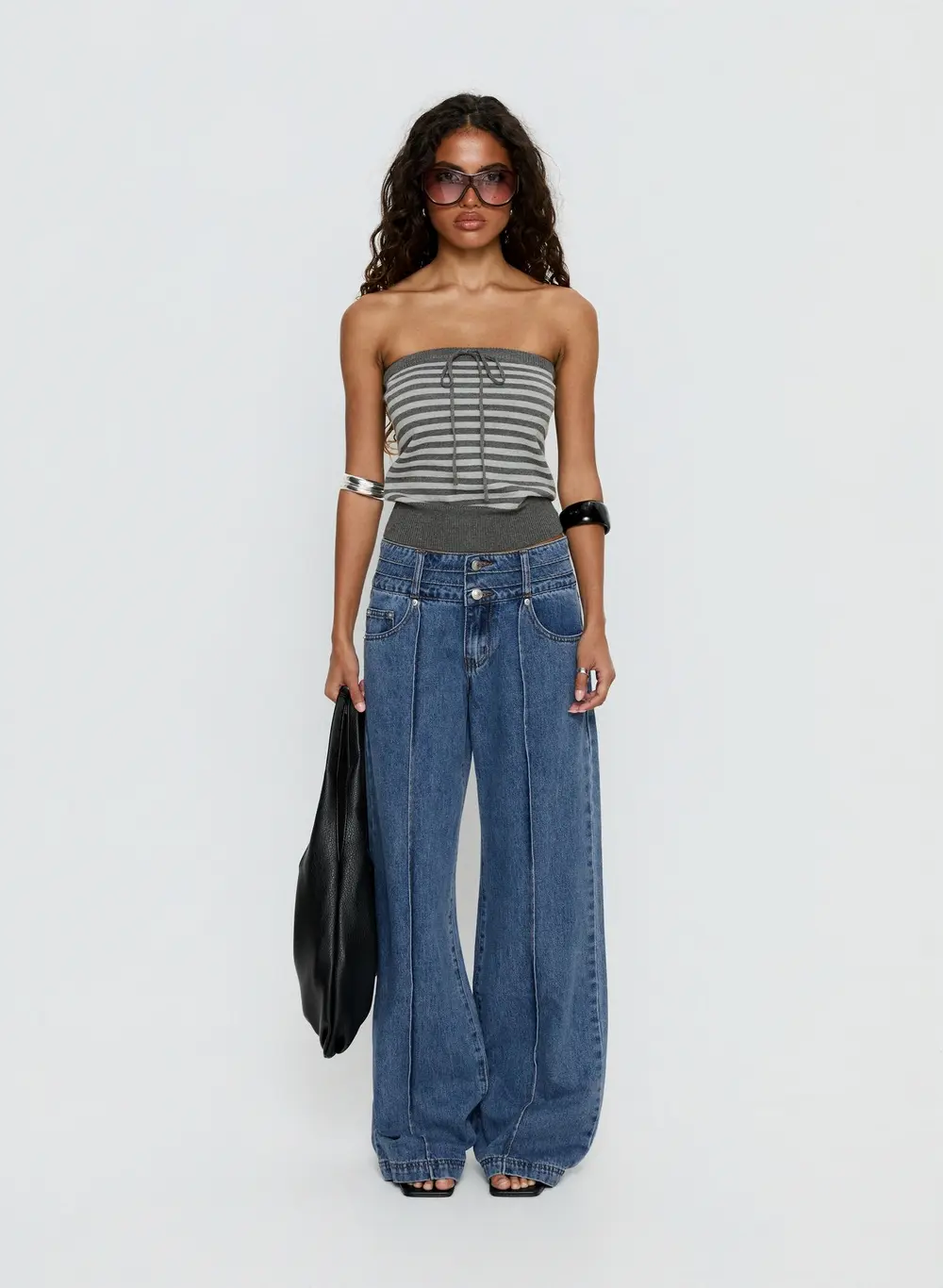 Hannalee Low Rise Wide Leg Jeans Mid Blue Wash