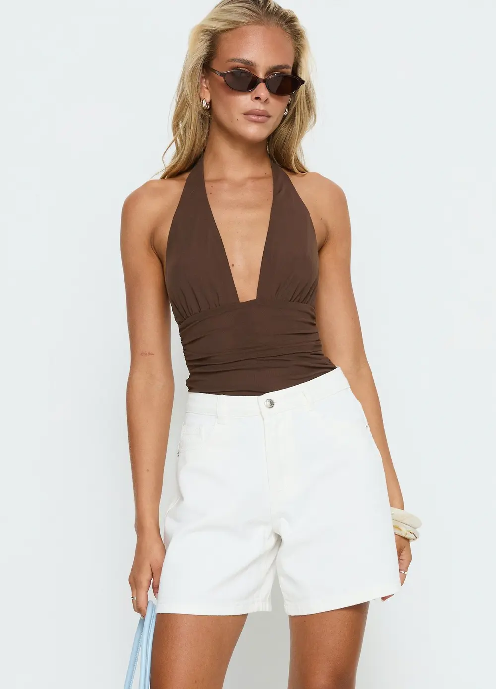 Torri Longline Denim Shorts Ecru