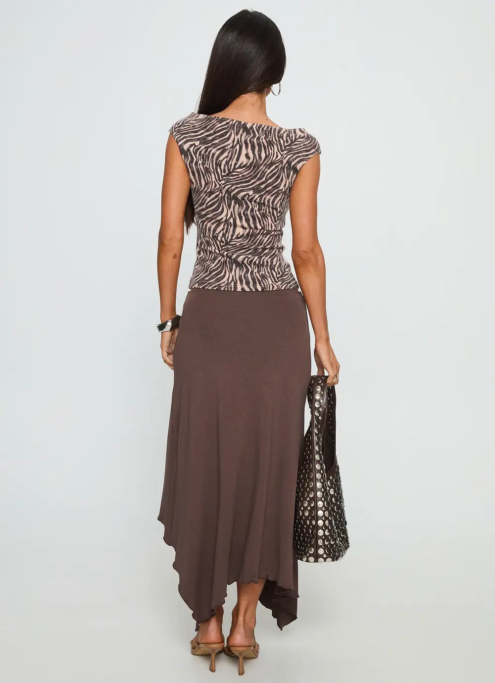 Futura Asymmetrical Midi Skirt Chocolate