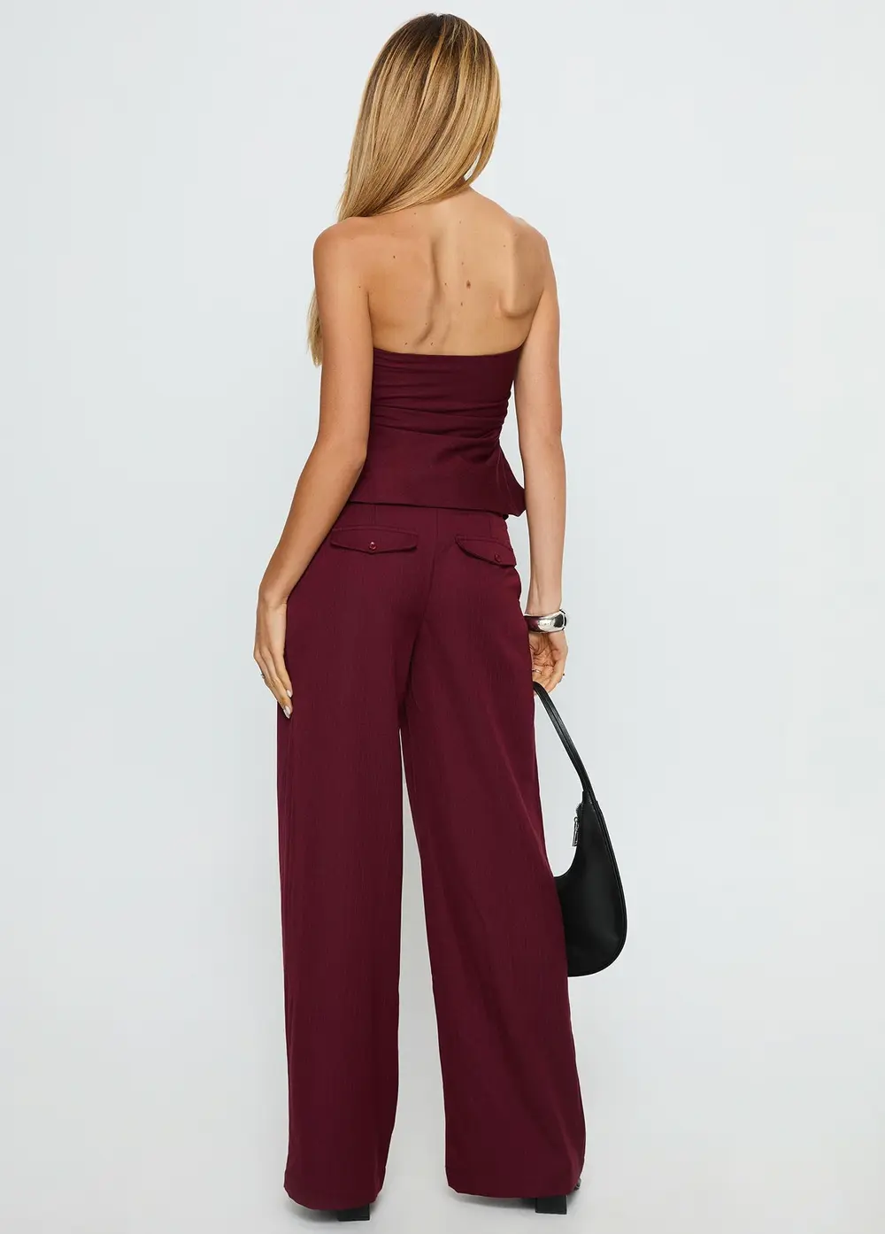 Jinny Relaxed Buckle Tailored Pants Berry Pinstripe