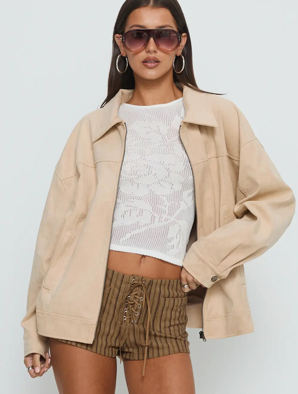 Goldsmith Faux Suede Bomber Jacket Beige
