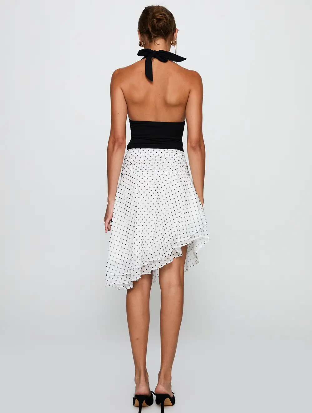 Evanescence Asymmetrical Midi Skirt White / Polka Dot