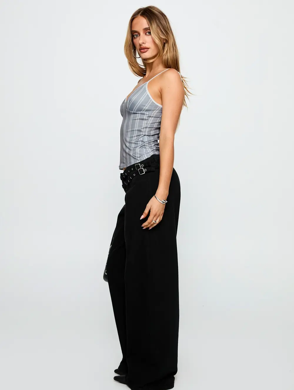 Baccarat Mid Rise Wide Leg Belted Jeans Black