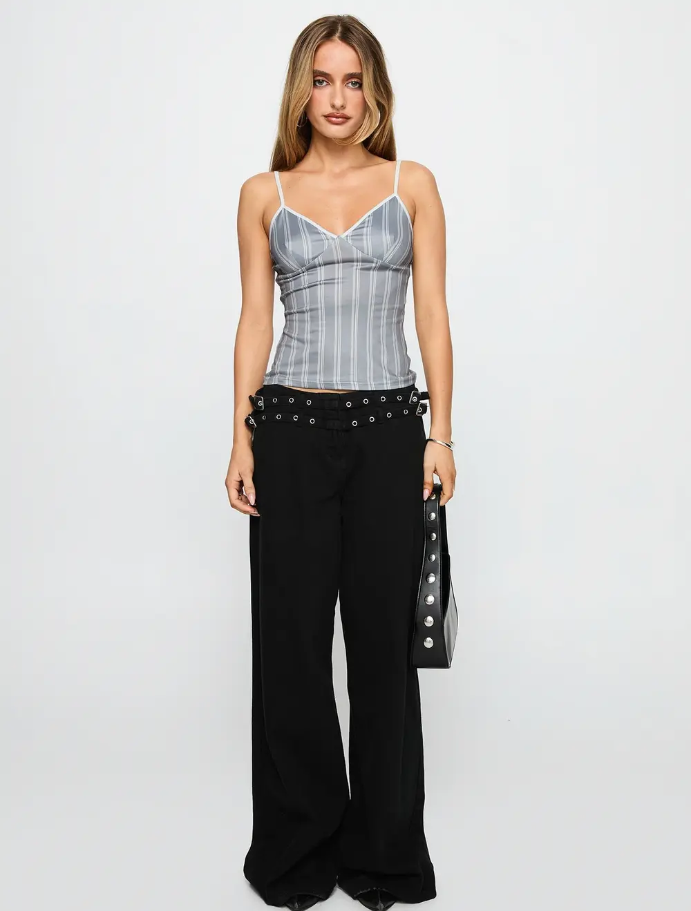 Baccarat Mid Rise Wide Leg Belted Jeans Black