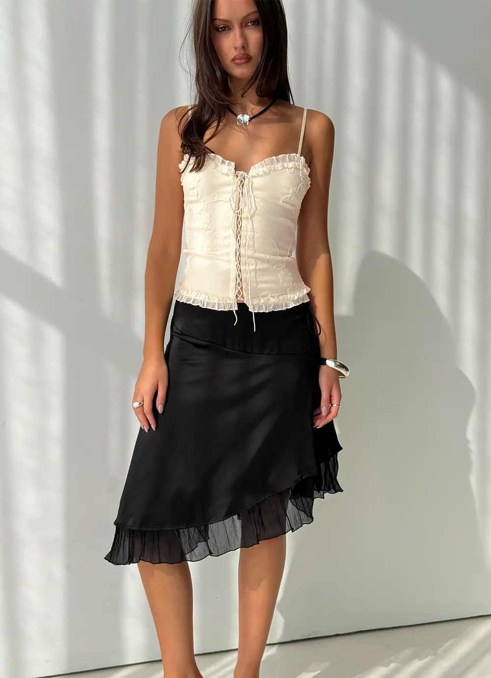 Rosemead Satin Midi Skirt Black