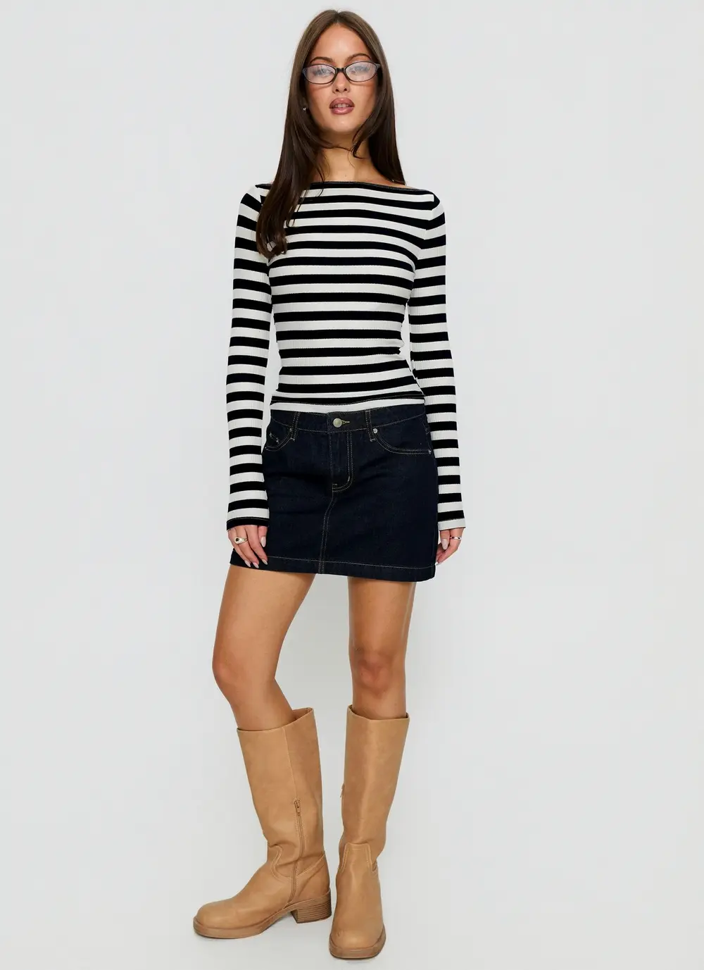 Nickei Denim Mini Skirt Raw Dark Wash