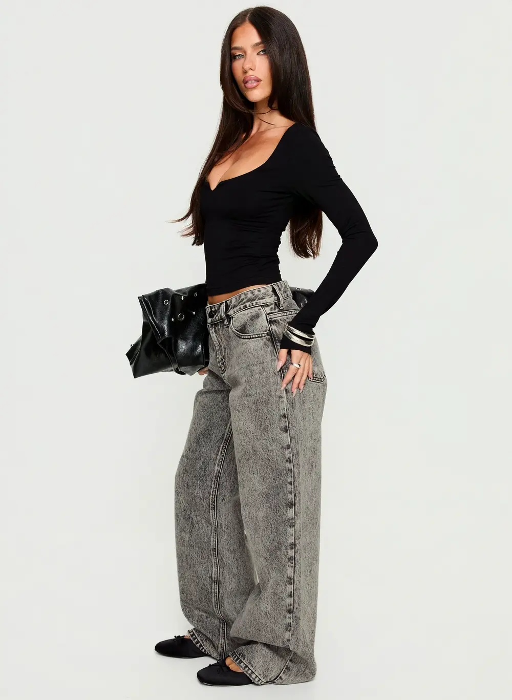 Serenitia Mid Rise Relaxed Jeans Washed Grey