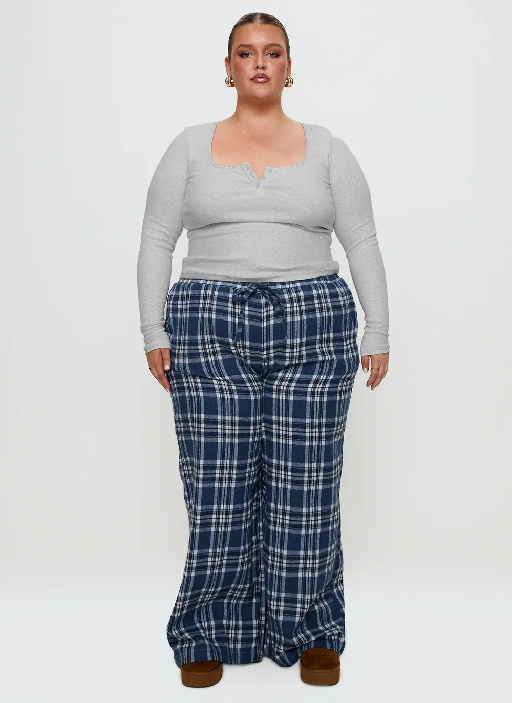 In The Morning Sleep Pant Blue Check Curve