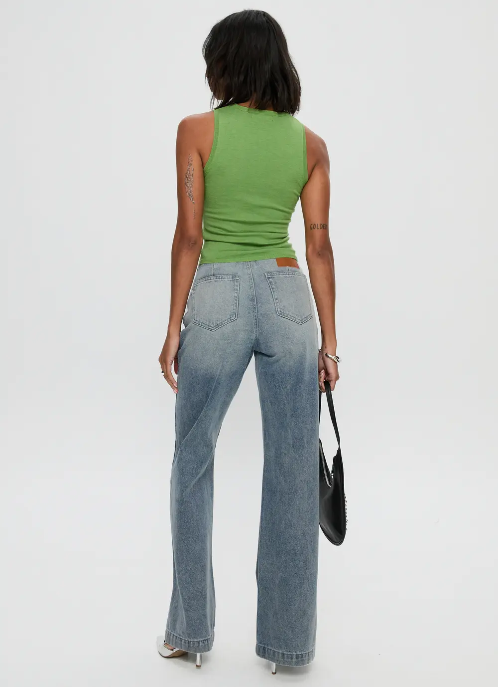 Slow Ride Mid Rise Bootleg Belted Jeans Light Blue