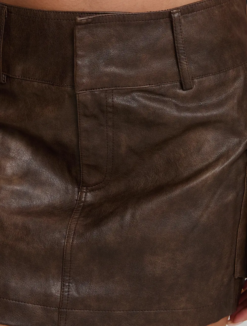 Domenic Faux Leather Mini Skirt Washed Brown